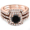 Pompeii3 1 3/4ct Black Diamond Rose Gold Cushion Halo Ring Set 14K - image 3 of 4