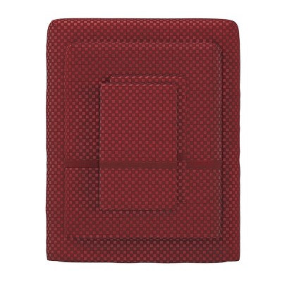 Hastings Home Twin Size Brushed Microfiber 3 Piece Embossed Checkered Bed Sheet and Linen Set with Stain Resistant Fitted and Flat Sheets - Burgundy