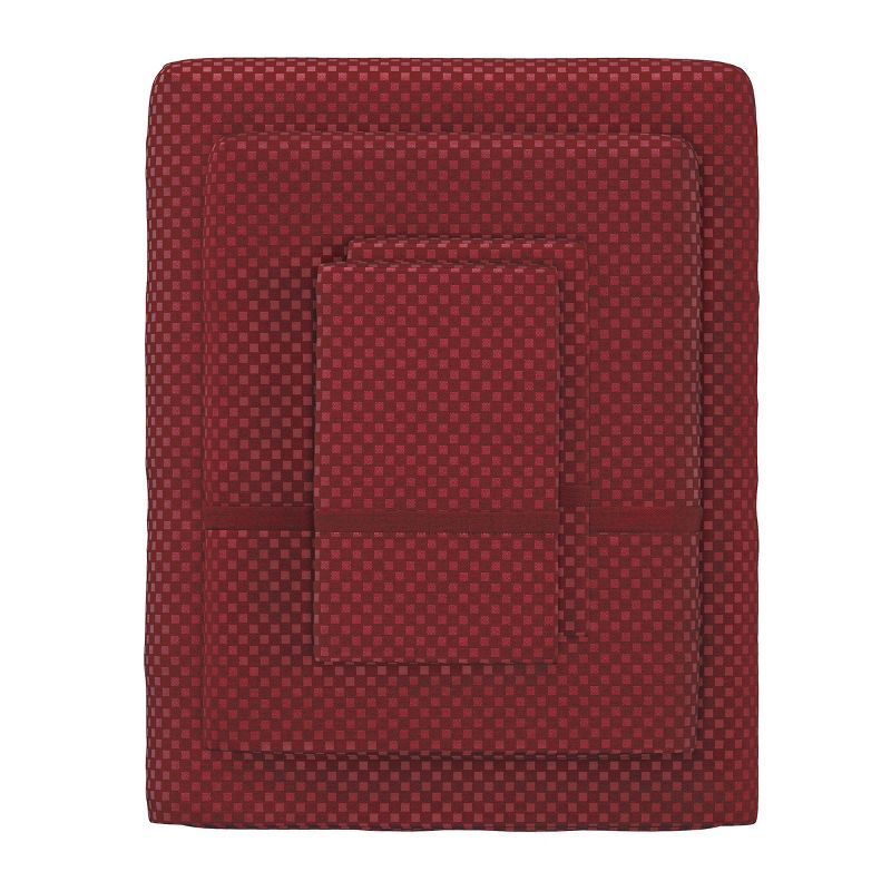 Hastings Home Twin Size Brushed Microfiber 3 Piece Embossed Checkered Bed Sheet and Linen Set with Stain Resistant Fitted and Flat Sheets - Burgundy, 4 of 7