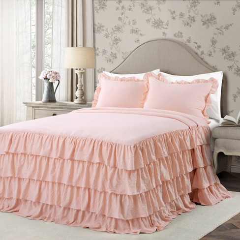 King 3pc Allison Ruffle Skirt Bedspread Set Blush - Lush Décor