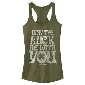 Juniors Womens Star Wars St. Patrick's Day May The Luck Be With You Racerback Tank Top - 1 of 4
