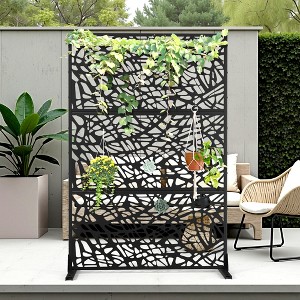 TOAOTBNBO Metal Privacy Screen with Stand, Decorative Privacy Fence Panels with Net Pattern, Outdoor Privacy Screen for Garden, Black - 1 of 4