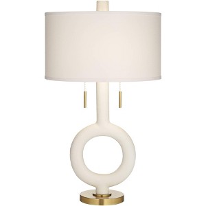 Possini Euro Design Athena 30 3/4" Tall Open Circle Large Mid Century Modern End Table Lamp Pull Chain White Finish Single Living Room Bedroom - 1 of 4