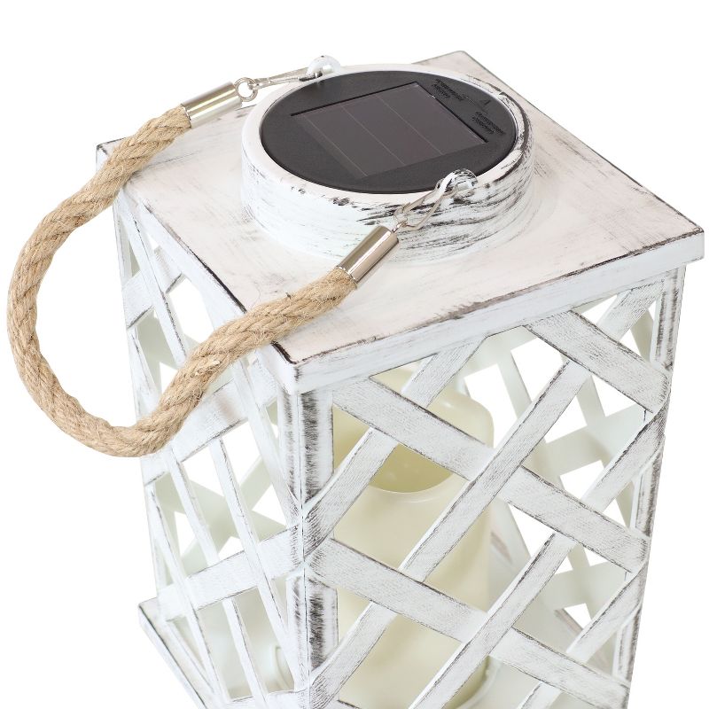 Sunnydaze Outdoor Modern Crosshatch Hanging Tabletop Solar LED Rustic Farmhouse Decorative Candle Lantern - 9", 5 of 11