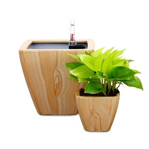 NAYSAYE 2 Pack Square Cone Planter with Reservoir Light Wood Finish for Indoor and Outdoor Garden Decor, Light Brown, 10.2"*10.2"*9.4" - 1 of 4