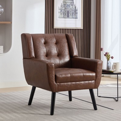 CAVINAS Accent Chairs for Bedroom, Modern Soft Leather Material Ergonomics Accent Chair Living Room Chair, with Black Legs For Indoor Home-PU