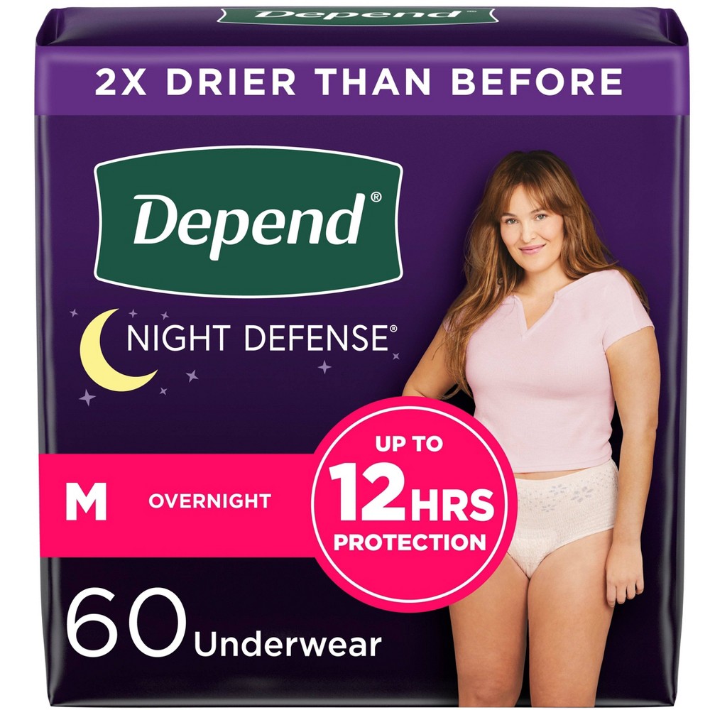 Depend Night Defense Women's Night Incontinence Underwear - M - 60ct