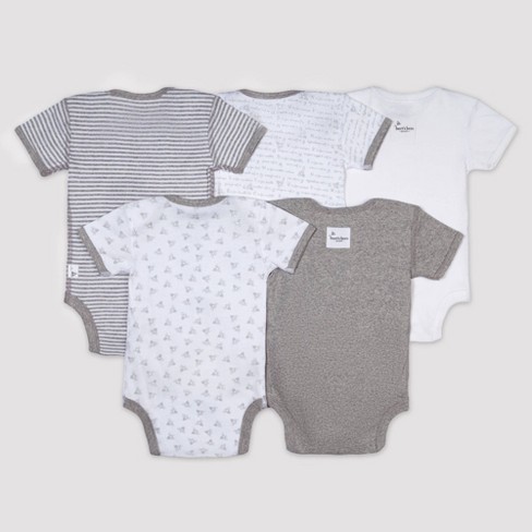 Burt's Bees Baby® Organic Cotton 5pk Short Sleeve Bodysuit Set - Heather  Gray Preemie
