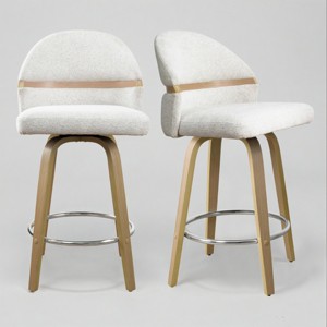 Art Leon Swivel Armless Barstool with Wood Legs, Set of 2 - 1 of 2