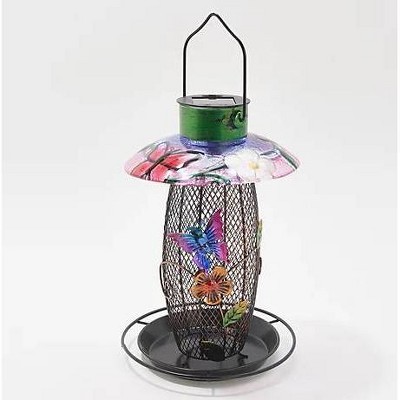 10.63" Glass/Metal Butterfly Solar Bird Seed Feeder Pink - Ultimate Innovations