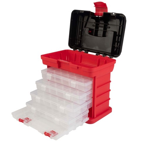 Small plastic compartment boxes, 5 box slide rack (mountable, and  stackable, w/ handle)(boxes not included) - Bolt Depot