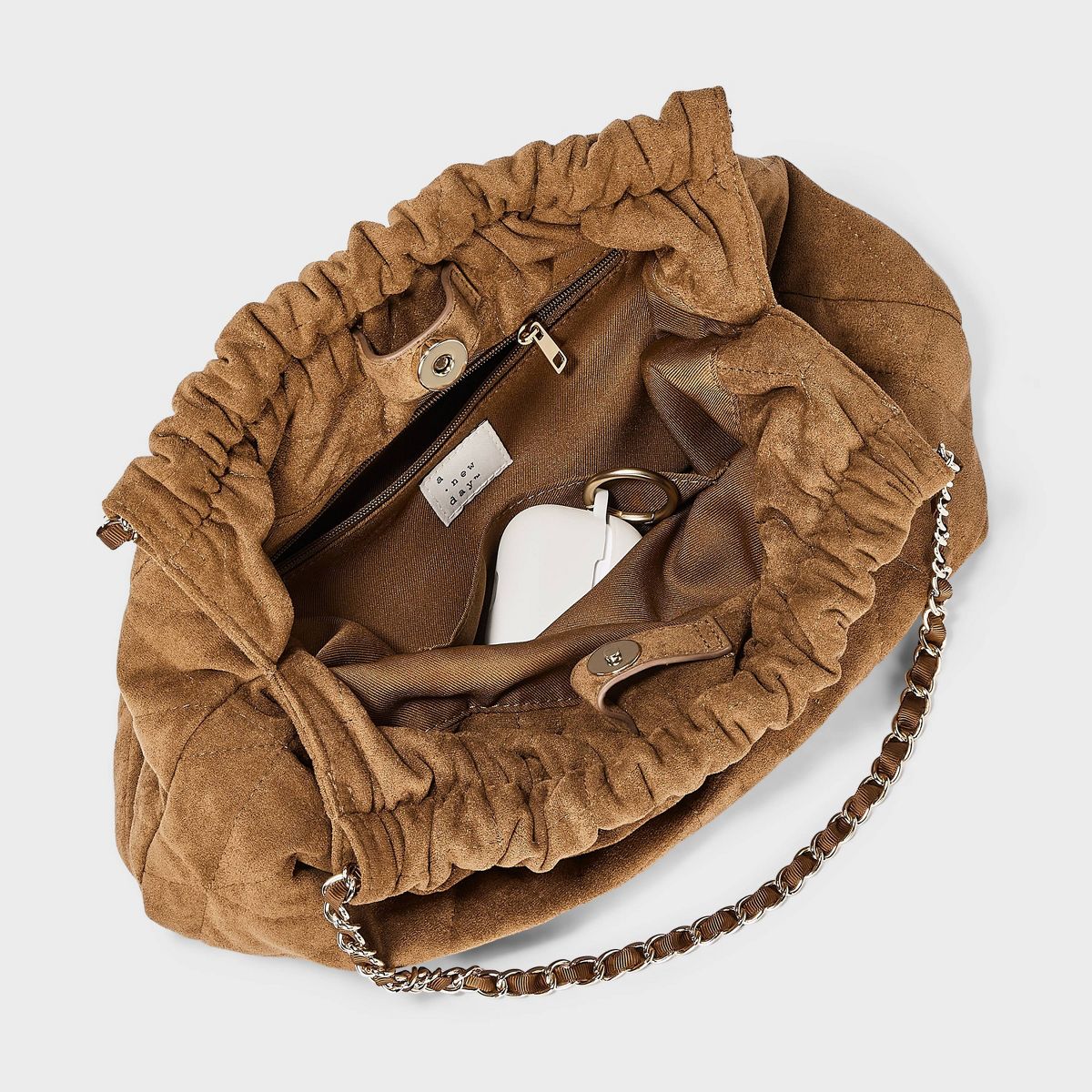 Faux Suede Quilted Gathered Tote Bag - A New Day™ - thumbnail 4