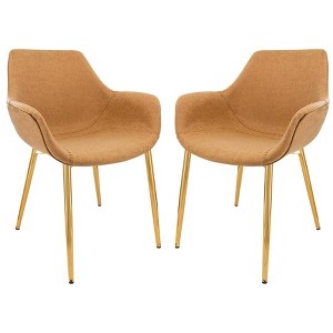LeisureMod Markley Leather Dining Arm Chair With Gold Metal Legs Set of 2 - 1 of 4