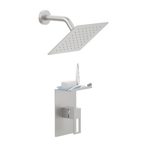 Shower Faucet With Storage Rack 8-inch Rain Shower Head Shower decoration kit with single spray shower head Shower Faucet Set Complete Brushed Nickel - 1 of 4