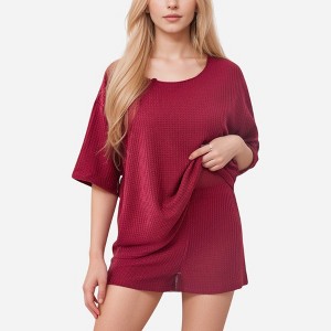 Anna-Kaci Lounge Women's Waffle Knit Short Sleeve Lounge Top and Shorts Set with Relaxed Fit - 1 of 4
