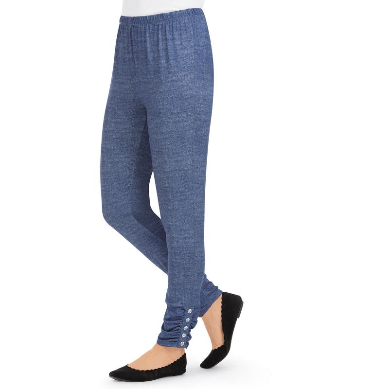 Collections Etc Stylish Faux Denim Cinched Ankle Knit Leggings, 4 of 6