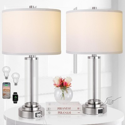 ROTTOGOON 22" Modern Resin Table Lamp Set Touch Control USB-C & USB-A Charging 3-Way Dimmable Cream Fabric Shade LED Bulbs 2-Pack