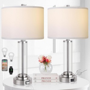 ROTTOGOON 22" Modern Resin Table Lamp Set Touch Control USB-C & USB-A Charging 3-Way Dimmable Cream Fabric Shade LED Bulbs 2-Pack - 1 of 4
