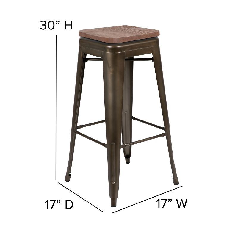Flash Furniture 30" High Metal Indoor Bar Stool with Wood Seat - Stackable Set of 4, 5 of 14