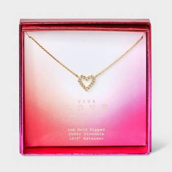 14K Gold Dipped Cubic Zirconia Open Heart Pendant Necklace - A New Day™ Gold
