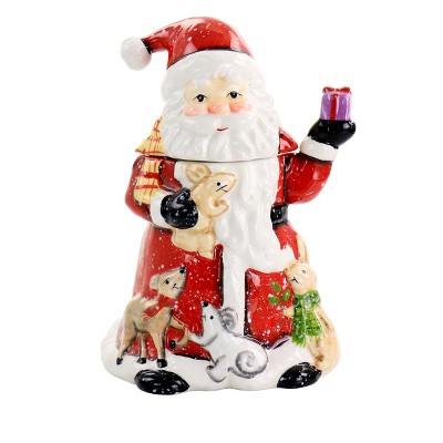 Tupperware Holiday Cookie Canister Winter Santa & Mrs Clause Design Red  Seal New
