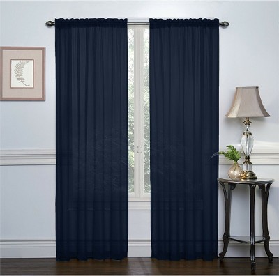 Image of GoodGram 2 Piece Rod Pocket Elegant Sheer Voile Curtain Panels - 52 in. W x 84 in. L, Navy
