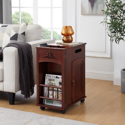 TiramisuBest Powered Traditional End Table with Charging Station, Narrow Side Table with USB Ports and Outlets,Nightstand with Storage
