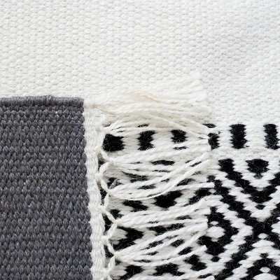 Handmade Black and Ivory Striped Wool Square Rug