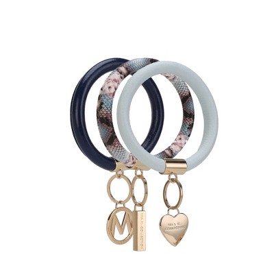 MKF Collection Jasmine 3 Piece Bangle Wristlet and Keychain Set by Mia K- Light Blue Navy