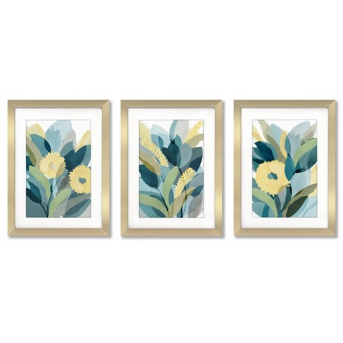 Americanflat Botanical Yellow Teal Floral By Pi Creative Art - 3 Piece ...