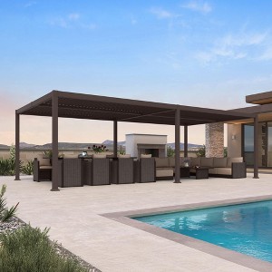 Purple Leaf Louvered Pergola with Retractable Roof, Adjustable Aluminum Hardtop Gazebo for Patio - 1 of 4