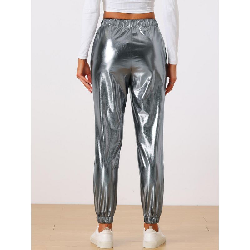 Allegra K Women's Metallic Shiny Sparkle Elastic Waist Pants, 4 of 6