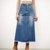 Anna-Kaci Women's High Waist A-Line Denim Maxi Skirt with Front Patch Pockets and Raw Hem Detail - 2 of 4