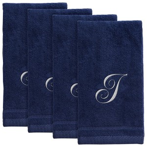 Creative Scents Navy Blue Fingertip Monogrammed Towels White Embroidered - 1 of 4
