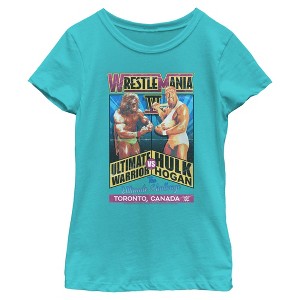 Girls WWE Hulk Hogan VS The Ultimate Warrior Poster T Shirt - 1 of 4