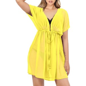 LA LEELA Women's Cover Ups Swimwear Beachwear Dress Medium-Large Lemon ac229 - 1 of 4