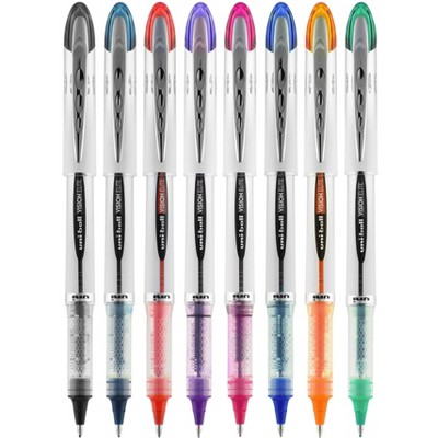 uni Vision Elite Roller Ball Stick Pen, 0.8 mm Bold Tip, Assorted Colors, Set of 8