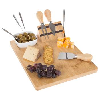 Hastings Home Eco-Friendly Bamboo Cheese Serving Tray Set With Utensils and Dip Dish - 9Pcs