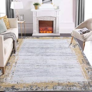 Modern Bordered Area Rug Washable Border Rug Living Room Rug Soft Low Pile Rug - 1 of 4