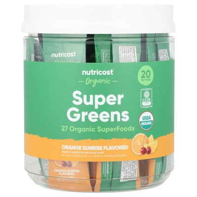 Nutricost Organic Super Greens, Orange Sunrise, 20 Stick Packs, 0.4 oz (11 g) Each