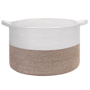 Itopfox Cotton Rope Basket Woven Laundry Blanket Toy Storage with Handle for Home Decor Living Room Bedroom Nursery - 1 of 4