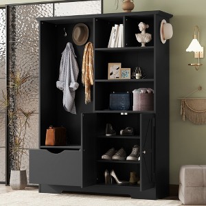 Grungis Freestanding Coat Racks with Bench and Shelves and Drawers,Hall Tree with 5 Hooks and Cabinet,Entryway Furniture for Hanging Clothes - 1 of 4
