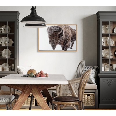 Large Natural Framed Bison in Snow Canvas Print