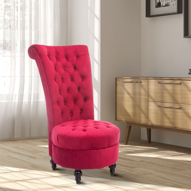 HOMCOM High Back Accent Chair, Upholstered Armless Chair, Retro Button-Tufted Royal Design with Thick Padding and Rubberwood Leg, Crimson Red, 3 of 7