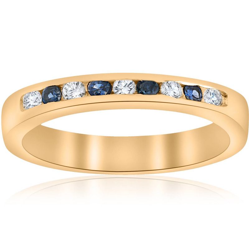 Pompeii3 1/3ct Diamond & Blue Sapphire Anniversary Wedding Ring 14k Yellow Gold, 1 of 6