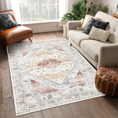 Vintage Runner Rug – Gray Low Pile Washable Carpet, Stain-Resistant, Fade-Resistant, Non-Slip for Entryway, Dining, or Bedroom