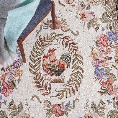 Chelsea Cream and Black Floral Wool Hand-Hooked Area Rug