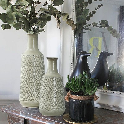 Vintage Gray and Green Metal Decorative Table Vases Set