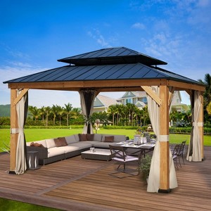 EROMMY 13' x 15' Cedar Wood Frame Gazebo, Outdoor Hardtop Gazebo with Metal Roof - 1 of 4