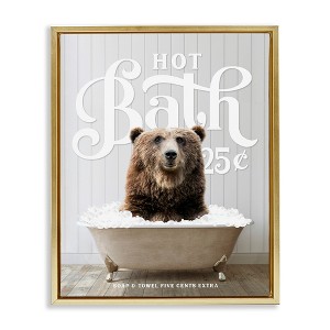 Stupell Industries Vintage Bathroom Bear Ad Floating Frame Canvas Art, Gold, 25" x 31" - 1 of 4